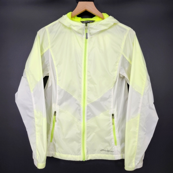 Eddie Bauer Womens Windbreaker‎ Jacket Size S Yellow White Sheer Lightweight Run - Picture 1 of 7